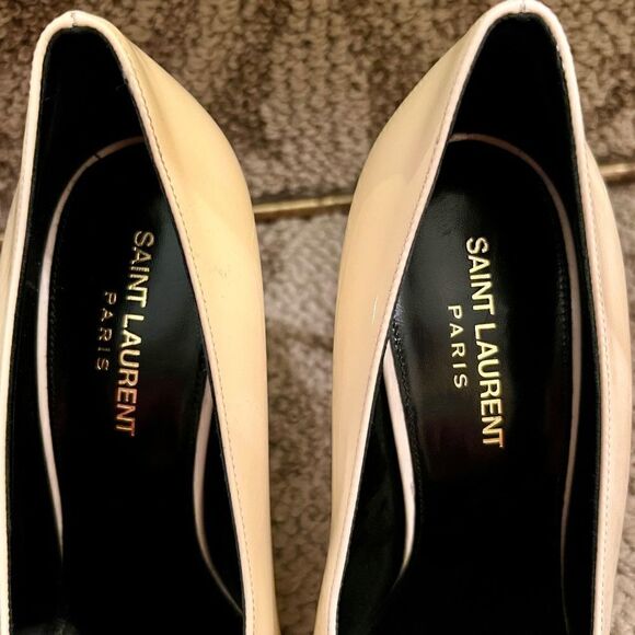 EEUC Saint Laurent Teddy Ivory Patent Leather Stiletto Heel Pumps Shoes Sz 39.5 - Picture 6 of 10